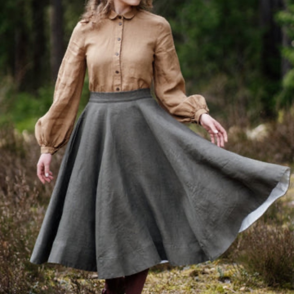 NWOT Son De Flor Linen Twill Skirt in Pine Green